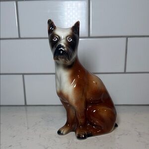 Ganz‎ Boxer Figurine Ceramic Dog Brazil Glossy Brown & White Collectible Dog